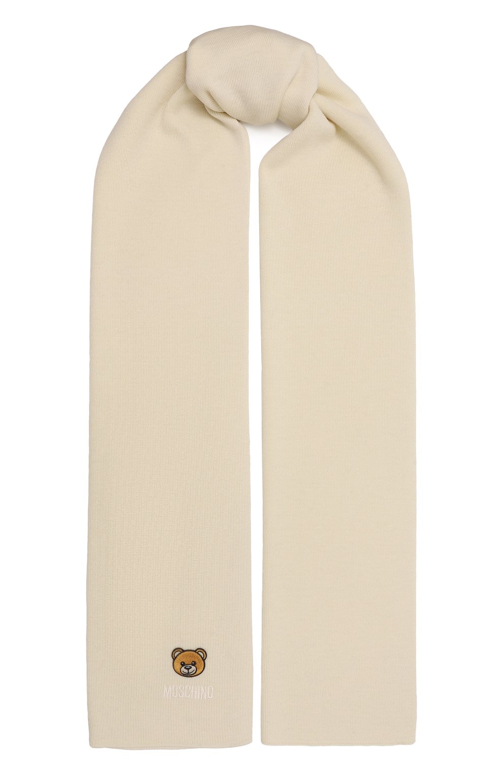 Шерстяной шарф MOSCHINO белого цвета по цене 11750 руб., арт. 30620/M3139, фото 1 Шерстяной шарф MOSCHINO, арт. 30620/M3139, фото 1