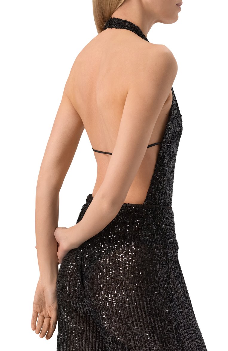 Женское боди с отделкой пайетками IN THE MOOD FOR LOVE черного цвета, арт. RS2501500020 | Фото 4 (Стили: Гламурный; Рукава: Без рукавов; Женское Кросс-КТ: Боди-одежда; Материал внешний: Синтетический материал)