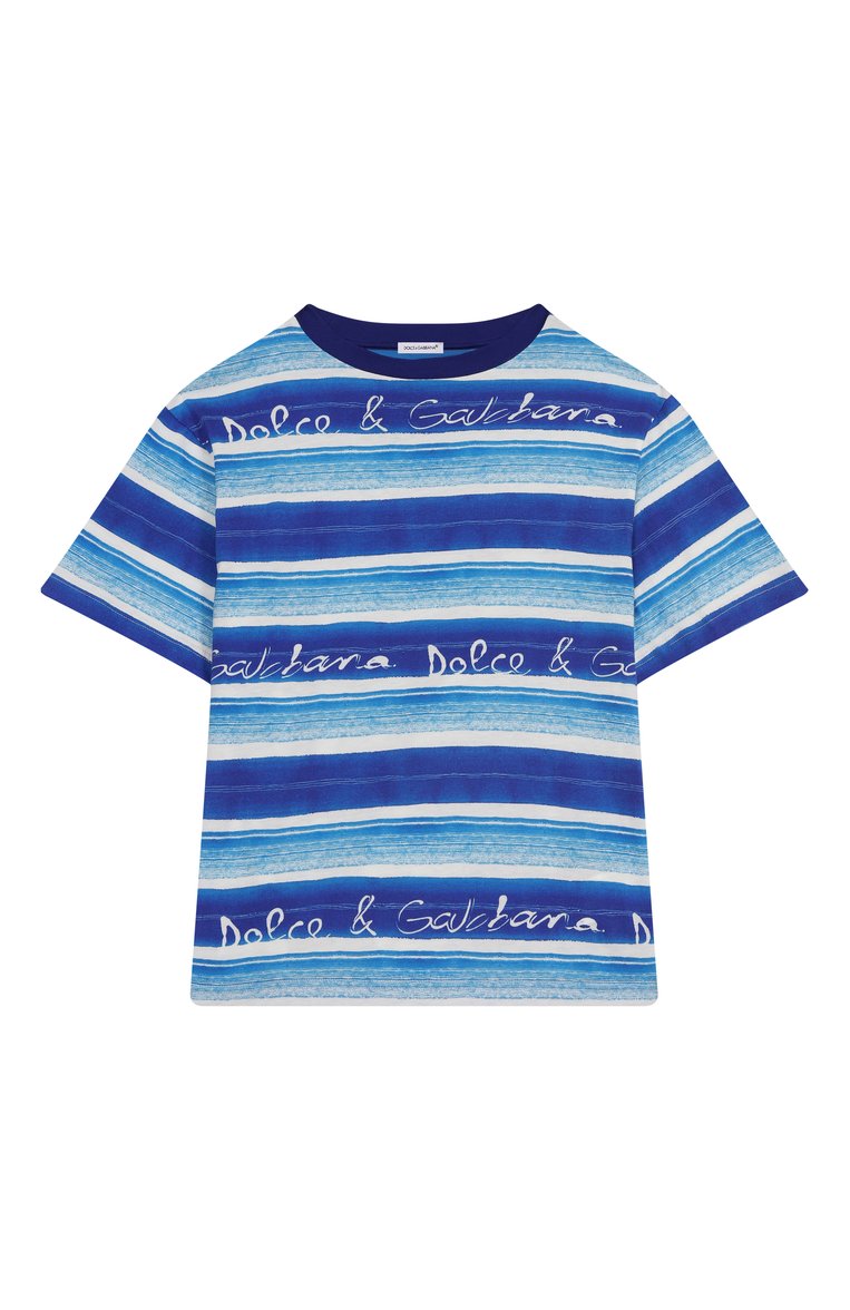 Детская хлопковая футболка DOLCE & GABBANA голубого цвета, арт. L4JTHV/II7FT/8-14 | Фото 1 (Материал внешний: Хлопок; Рукава: Короткие; Мальчики Кросс-КТ: Футболка-одежда; Автоматизация состава: Проставлено; Автоматизация ТО: Проставлено; Ростовка одежда: 10 - 11 лет | 140 - 146см, 16 лет | 164 см, 8 лет | 128 см, 13 - 15 лет | 158 см)
