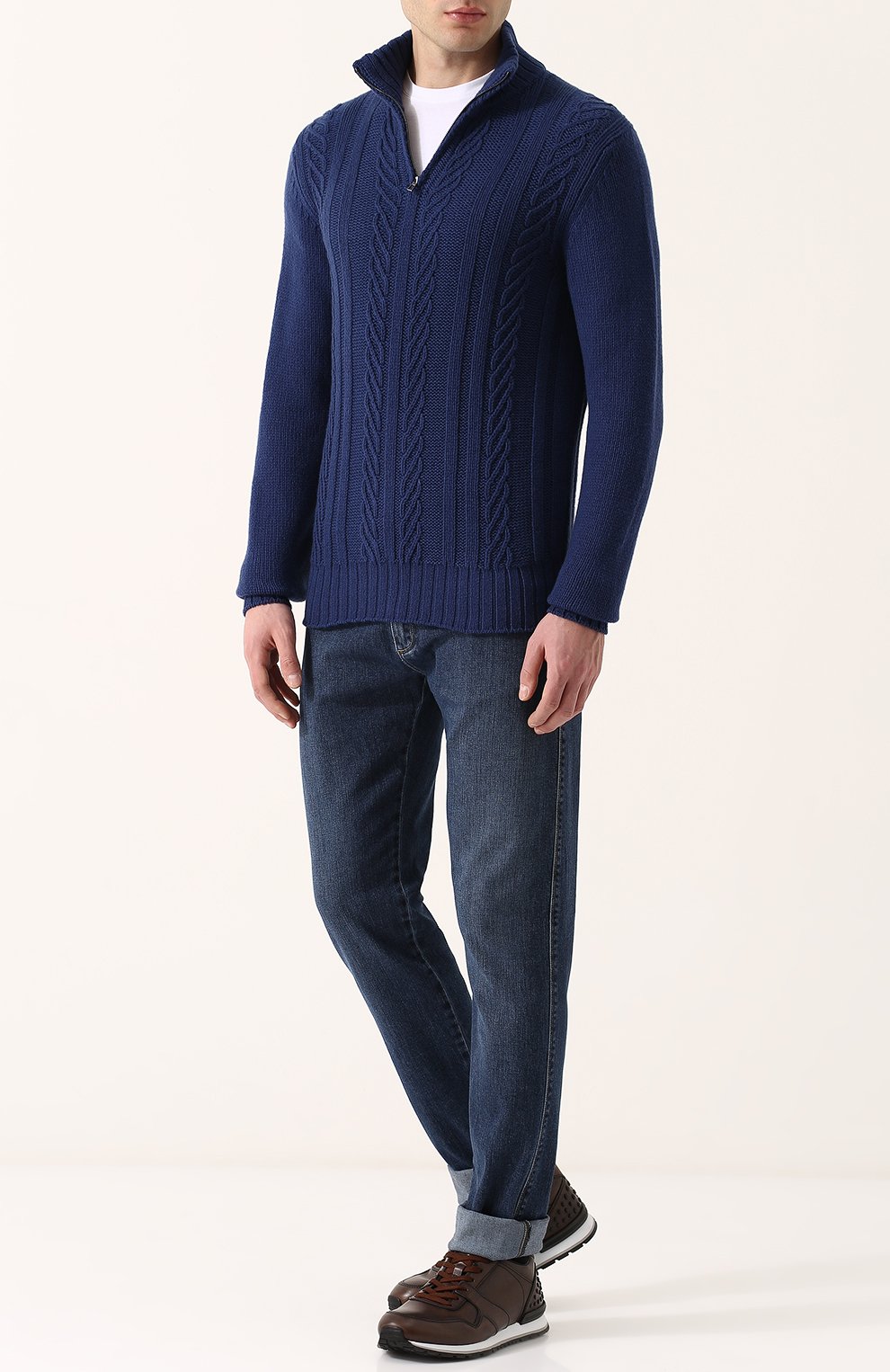 Кашемировый свитер фактурной вязки с воротником на молнии LORO PIANA, арт. FAG4442, фото 2