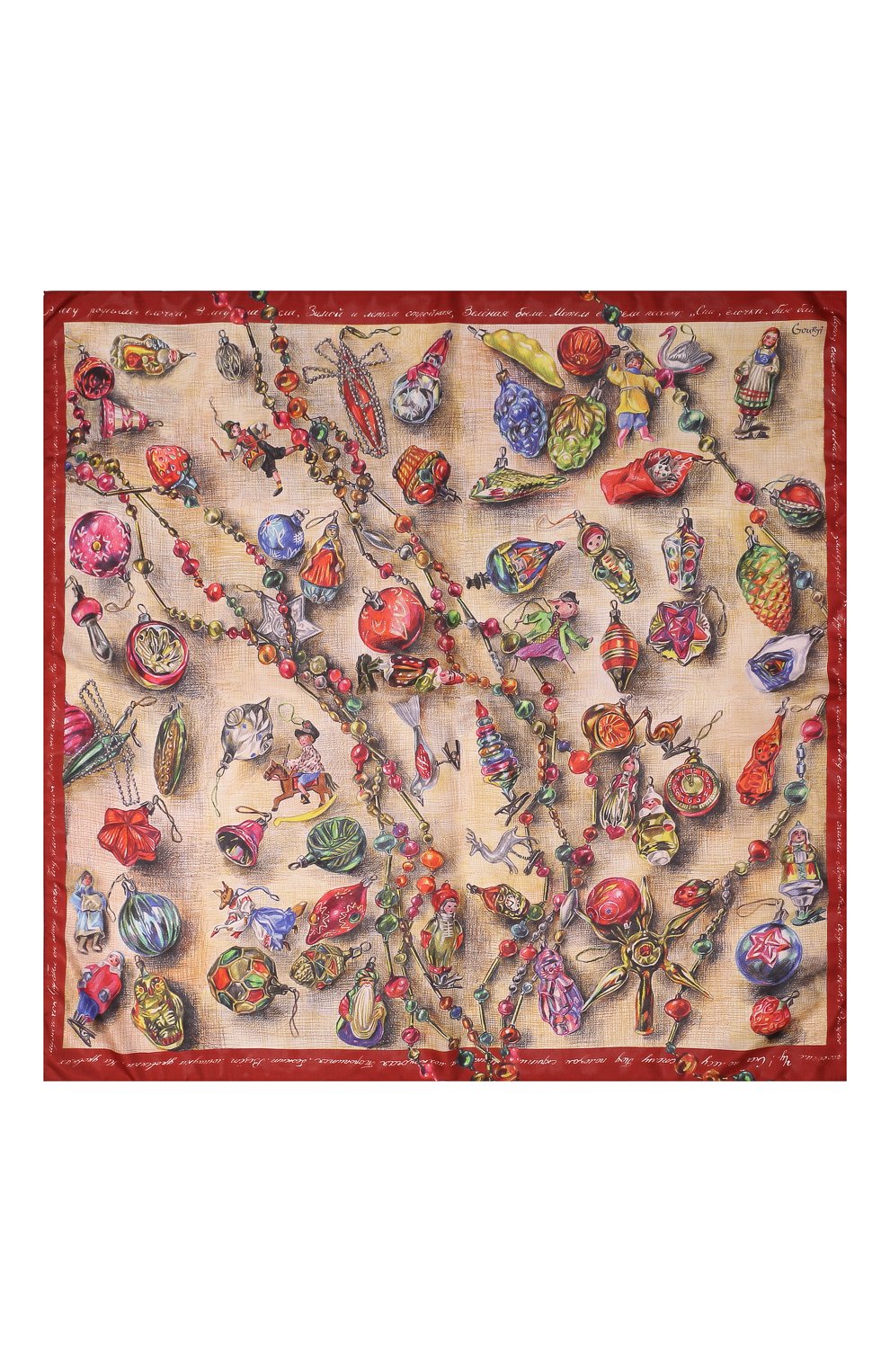 Шелковый платок новогодние игрушки GOURJI, арт. T23XMST7R/1, фото 5