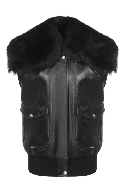 Кожаный жилет с воротником из овчины Dolce & Gabbana F9T18L/GDDD4 Чёрный F9T18L/GDDD4