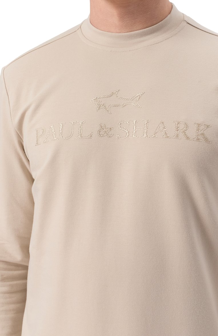 Мужской свитшот PAUL&SHARK бежевого цвета, арт. 25411881 | Фото 5 (Рукава: Длинные; Материал внешний: Хлопок; Длина (для топов): Стандартные; Мужское Кросс-КТ: свитшот-одежда; Принт: Без принта; Стили: Кэжуэл; Детали: Декор; Автоматизация состава: Проставлено; Автоматизация ТО: Проставлено)