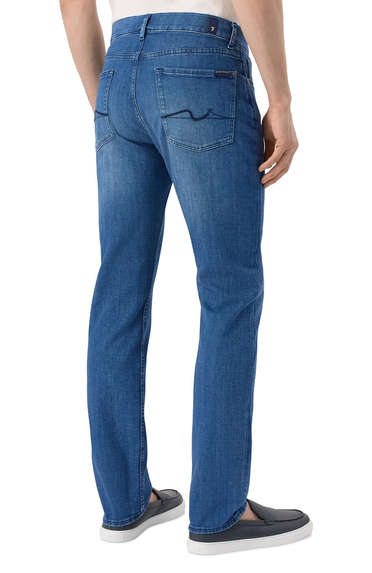 Мужские джинсы slimmy 7 FOR ALL MANKIND синего цвета, арт. 7T511R51 | Фото 4 (Длина (брюки, джинсы): Стандартные; Материал внешний: Хлопок, Деним; Стили: Кэжуэл, Повседневный; Детали: Делаве; Кросс-КТ: Деним; Силуэт М (брюки): Прямые; Автоматизация ТО: Проставлено; Автоматизация состава: Проставлено)