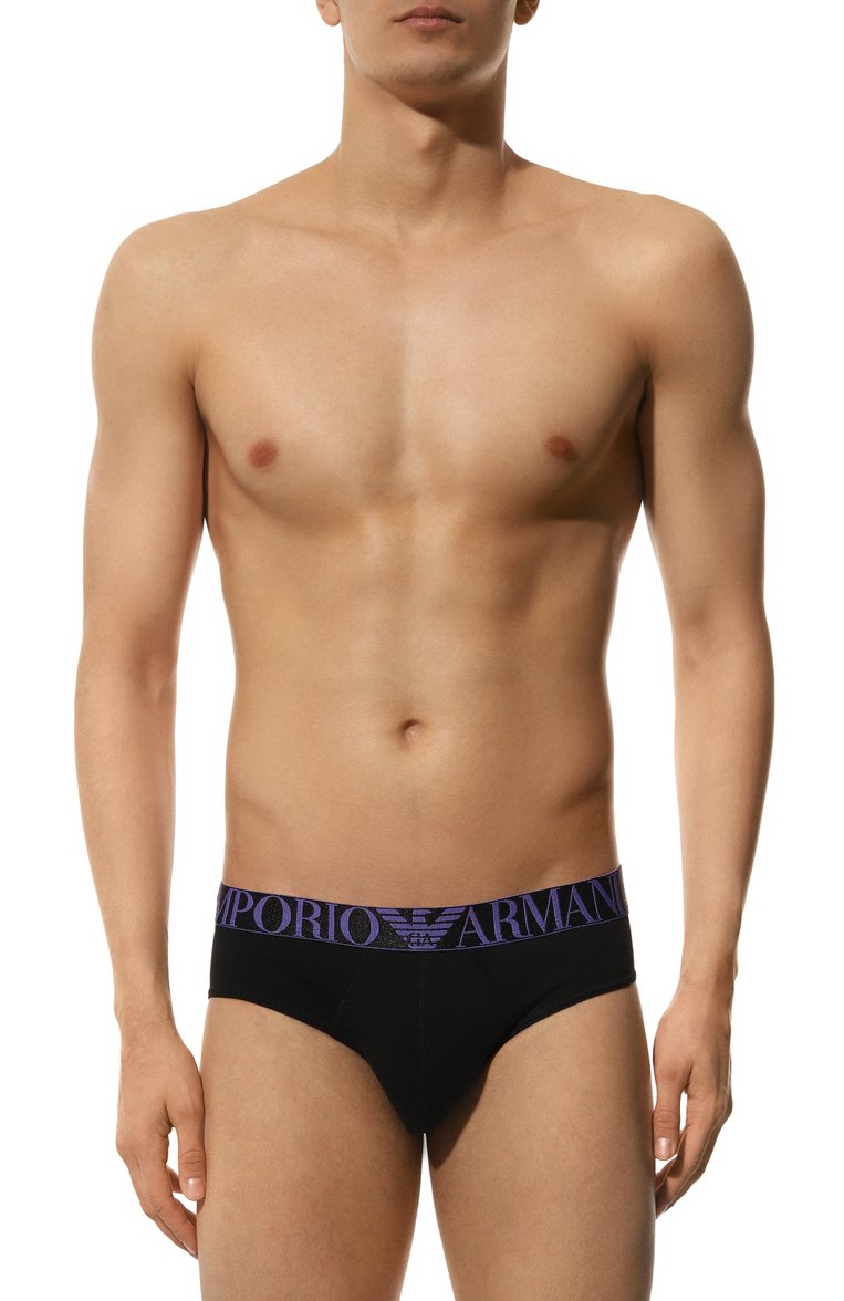 Мужские комплект из трех брифов EMPORIO ARMANI черного цвета, арт. 111734/4R726 | Фото 4 (Нос: Не проставлено; Материал сплава: Проставлено; Мат�ериал внешний: Хлопок; Мужское Кросс-КТ: Трусы; Кросс-КТ: бельё; Трусы М: Брифы)