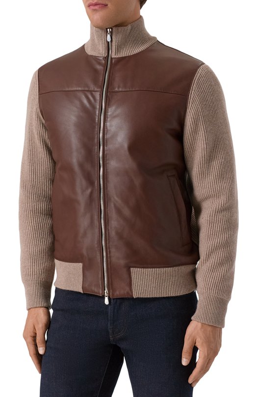 Комбинированный кардиган Brunello Cucinelli MPWIN2059 Коричневый  MPWIN2059 Фото 3