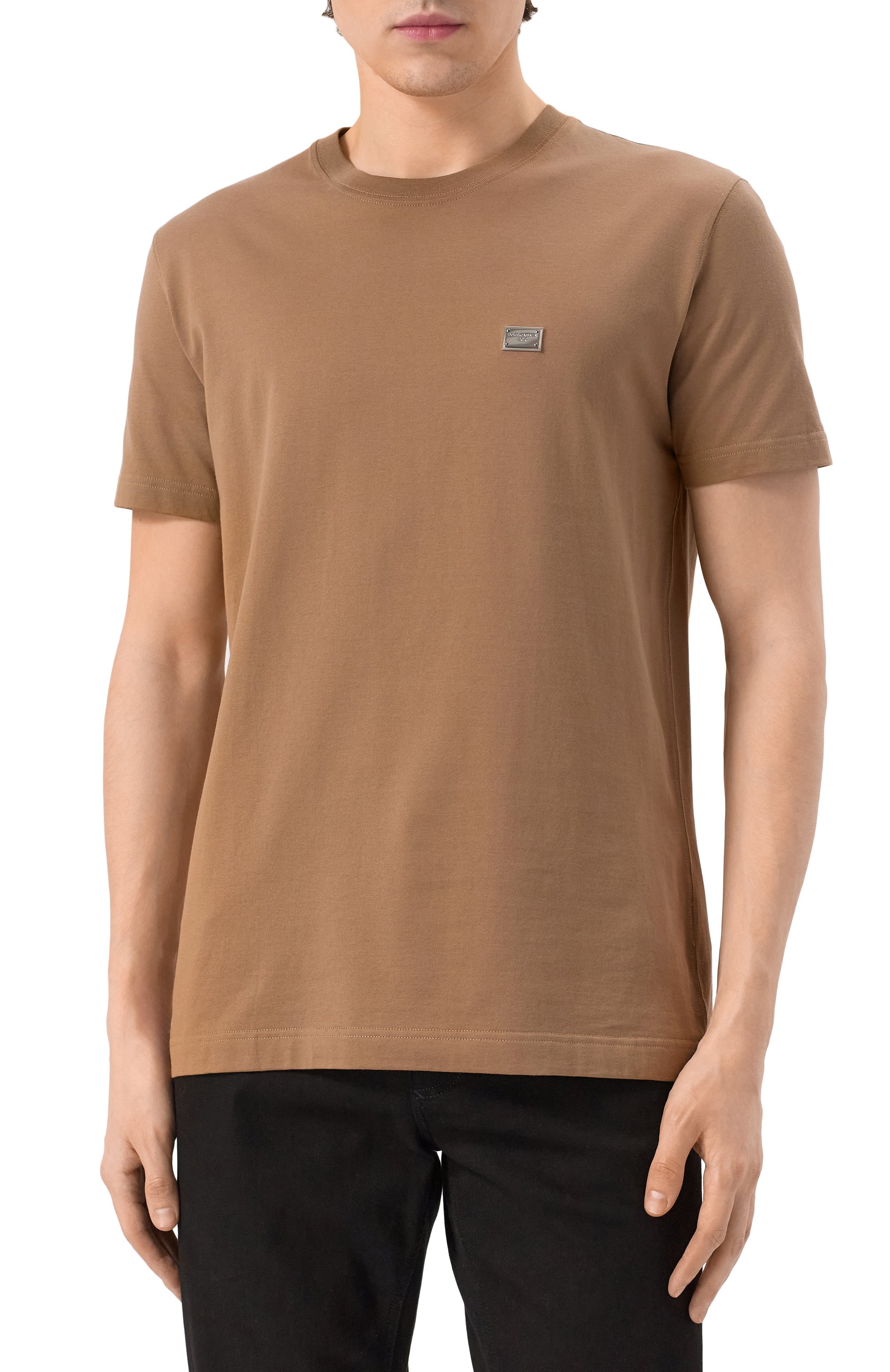 Хлопковая футболка DOLCE & GABBANA коричневого цвета по цене 61550 руб., арт. G8RN8T/G7N7A, фото 3 Хлопковая футболка DOLCE & GABBANA, арт. G8RN8T/G7N7A, фото 3