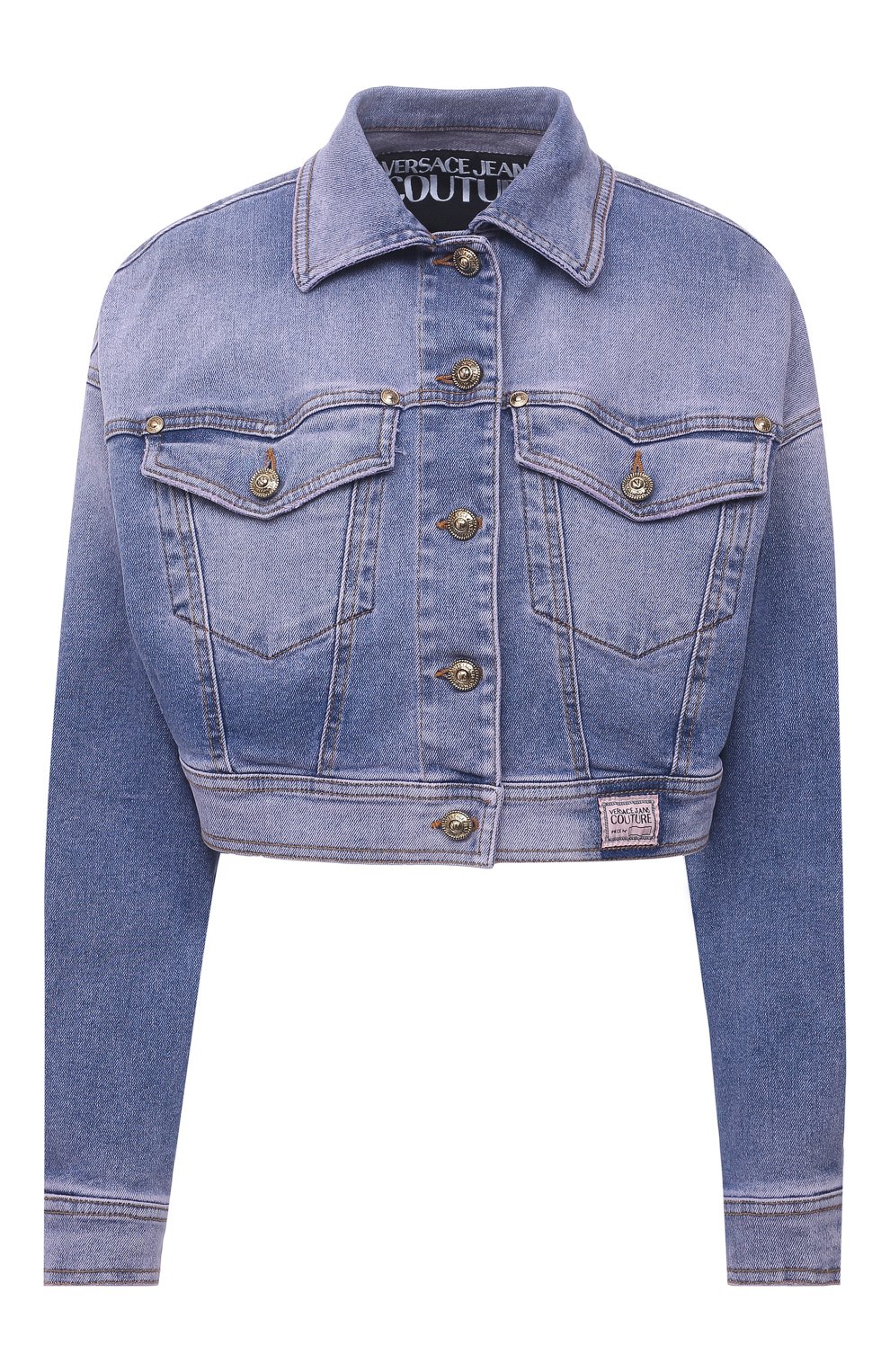 Джинсовая куртка VERSACE JEANS COUTURE голубого цвета по цене 54450 руб., арт. C0HWA960-WDP416/AR97Y, фото 1 Джинсовая куртка VERSACE JEANS COUTURE, арт. C0HWA960-WDP416/AR97Y, фото 1