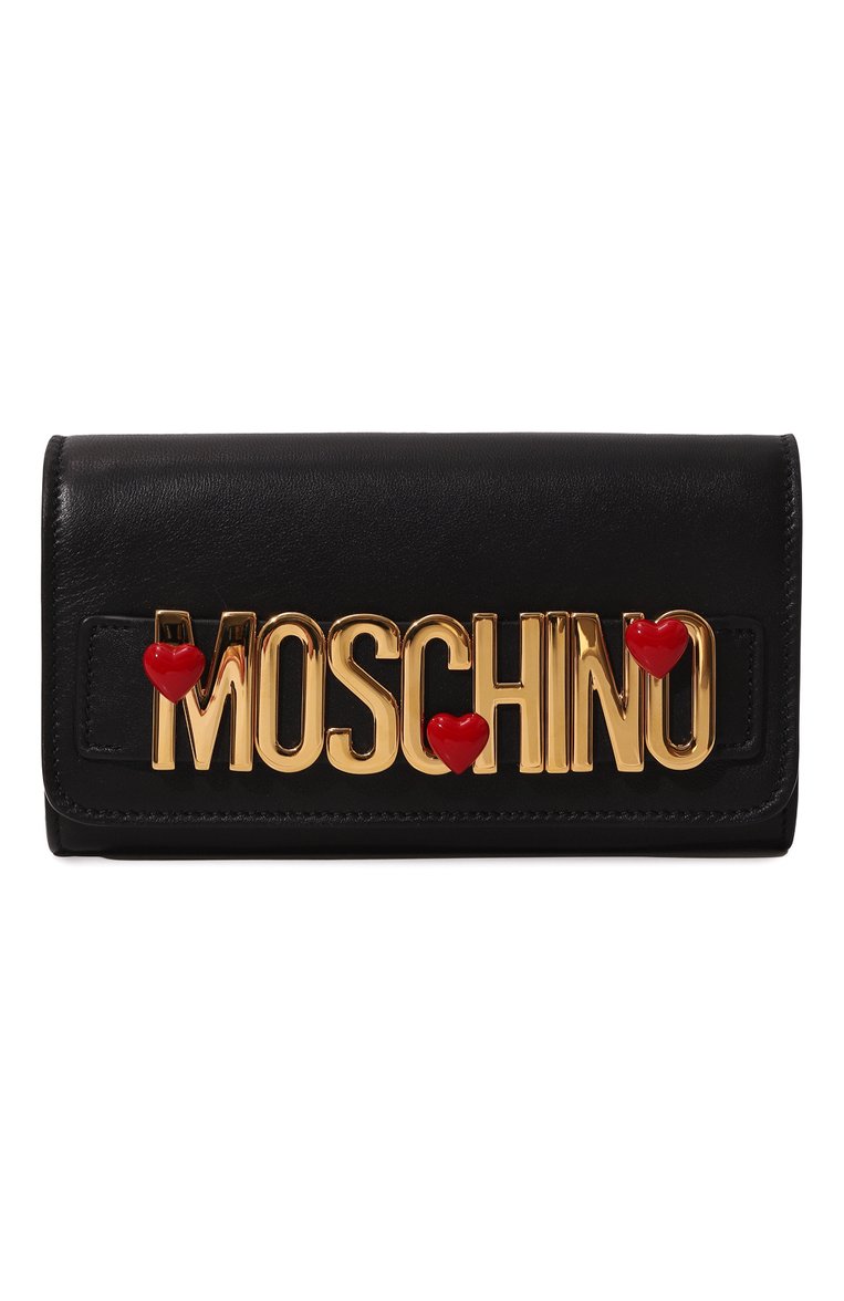 Женские кожаный кошелек на цепочке MOSCHINO черного цвета, арт. A8120/8002 | Фото 1 (Нос: Не проставлено; Материал: Натуральная кожа)