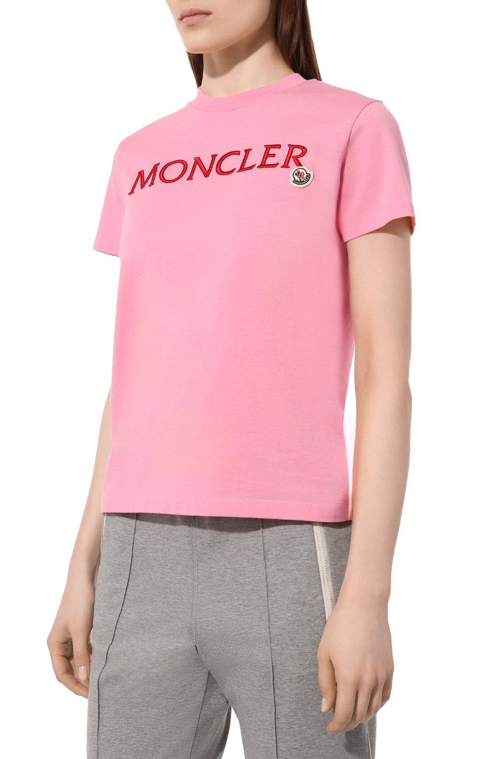 Хлопковая футболка MONCLER розового цвета по цене 29950 руб., арт. 8C000-09-829HP, фото 3 Хлопковая футболка MONCLER, арт. 8C000-09-829HP, фото 3