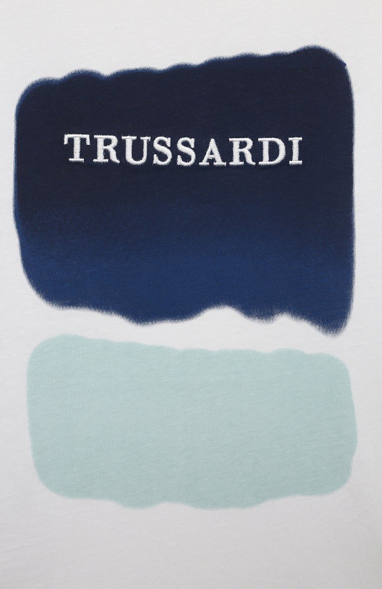 Детская хлопковая футболка TRUSSARDI JUNIOR белого цвета, арт. TBP23005TS | Фото 3 (Рукава: Короткие; Материал внешний: Хлопок; Мальчики Кросс-КТ: Футболка-одежда; Материал сплава: Проставлено; Драгоценные камни: Проставлено)