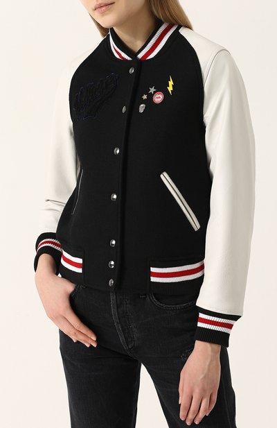 Шерстяной бомбер с контрастными кожаными рукавами ZADIG AND VOLTAIRE черно-белого цвета по цене 57450 руб., арт. SGCU3401F, фото 3 Шерстяной бомбер с контрастными кожаными рукавами ZADIG AND VOLTAIRE, арт. SGCU3401F, фото 3