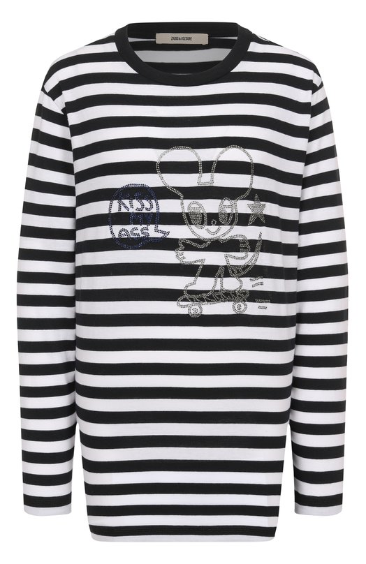 Хлопковый лонгслив Zadig and Voltaire JWTS02839 Чёрно-белый JWTS02839