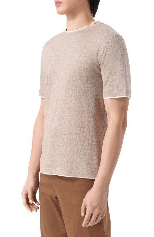Футболка изо льна и хлопка Brunello Cucinelli MW8357427 Бежевый  MW8357427 Фото 3