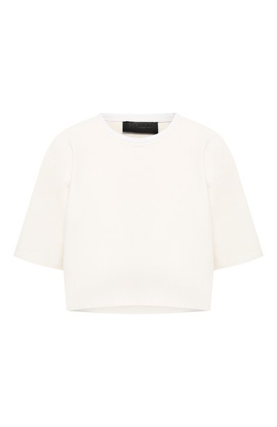 Женский кожаный топ SPRWMN, арт. TEE-010-L/CR0PPED TEE W BACK L0G0