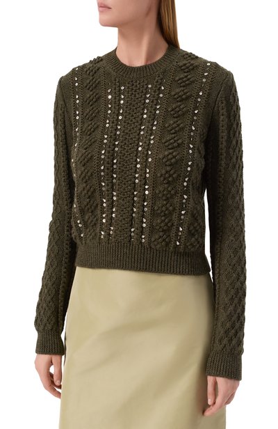 Шерстяной свитер JIL SANDER хаки цвета по цене 227000 руб., арт. J02GP0264/J14864, фото 3 Шерстяной свитер JIL SANDER, арт. J02GP0264/J14864, фото 3