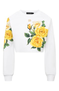Женский хлопковый свитшот DOLCE & GABBANA белого цвета, арт. F9N61T/GDCDG | Фото 1 (Драгоценные камни: Проставлено; Материал сплава: Проставлено; Рукава: Длинные; Длина (для топов): Укороченные; Материал внешний: Хлопок; Стили: Романтичный; Женское Кросс-КТ: Свитшот-одежда)