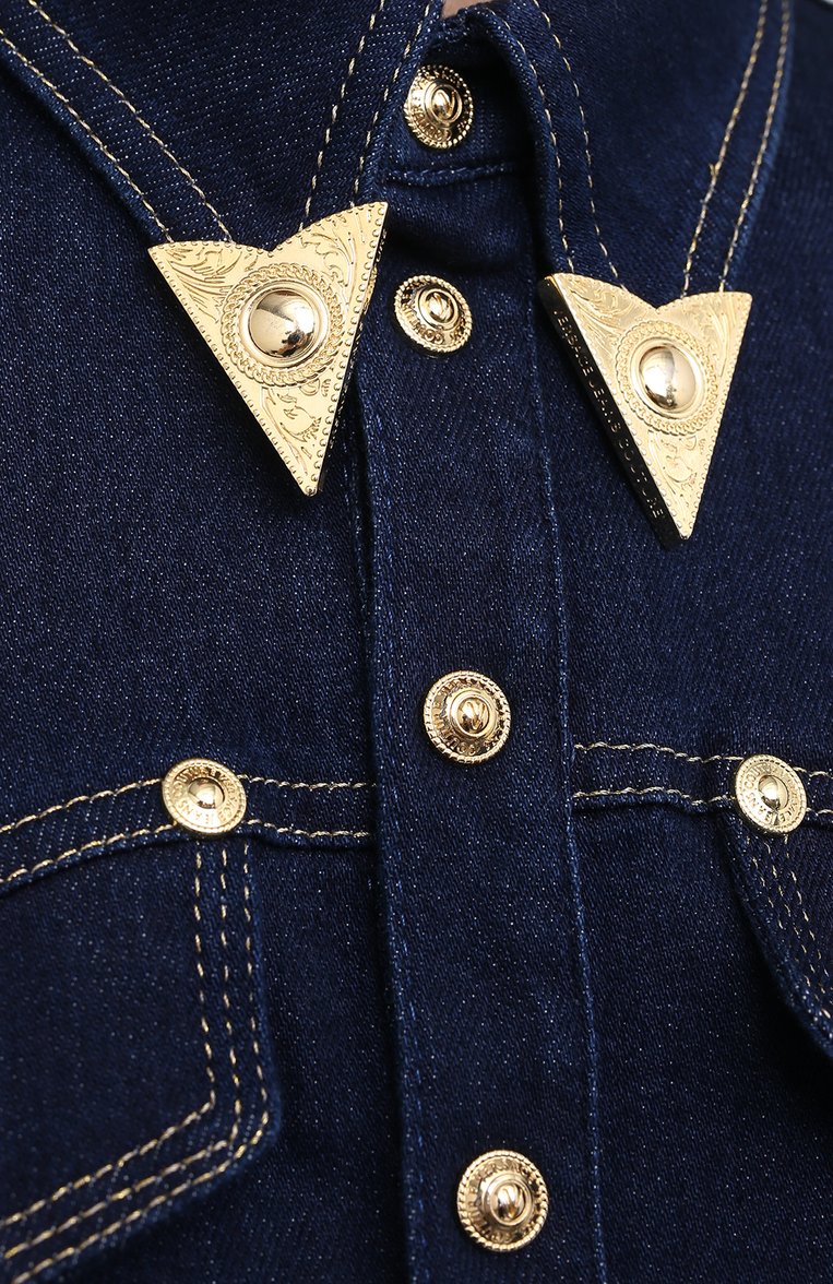 Женский джинсовый комбинезон VERSACE JEANS COUTURE синего цвета, арт. A7HZA12I-ZDP002 IC0N/APW54 | Фото 5 (Длина (брюки, джинсы): Удлиненные; Рукава: Короткие; Материал внешний: Хлопок, Деним; Случай: Повседневный; Стили: Кэжуэл; Кросс-КТ: Деним; Женское Кросс-КТ: Комбинезон-одежда)