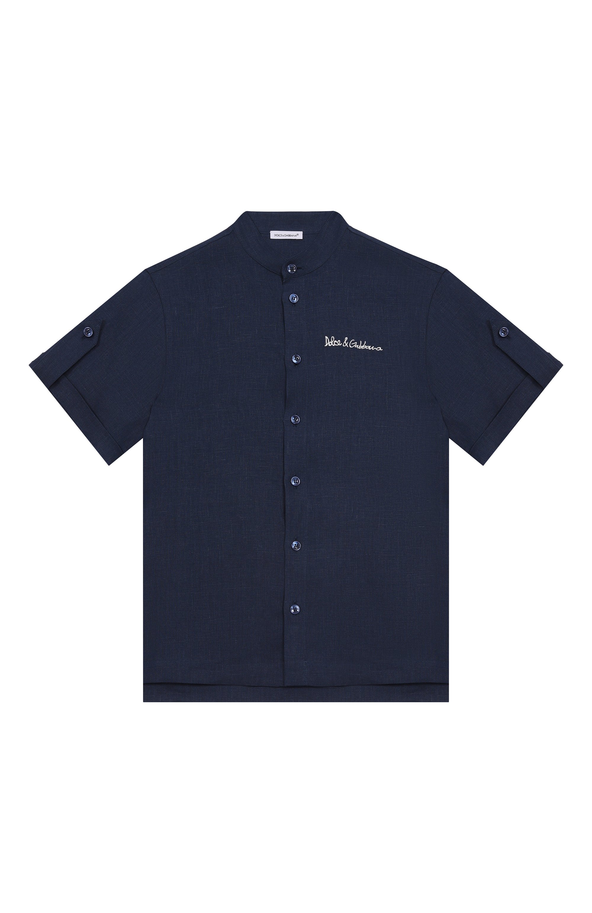 Льняная рубашка DOLCE & GABBANA темно-синего цвета по цене 55200 руб., арт. L44S25/FU4GI/8-14, фото 1 Льняная рубашка DOLCE & GABBANA, арт. L44S25/FU4GI/8-14, фото 1