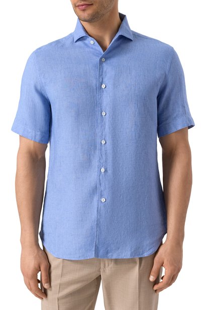 Льняная рубашка CORNELIANI голубого цвета по цене 38800 руб., арт. 25I126-2511334, фото 3 Льняная рубашка CORNELIANI, арт. 25I126-2511334, фото 3