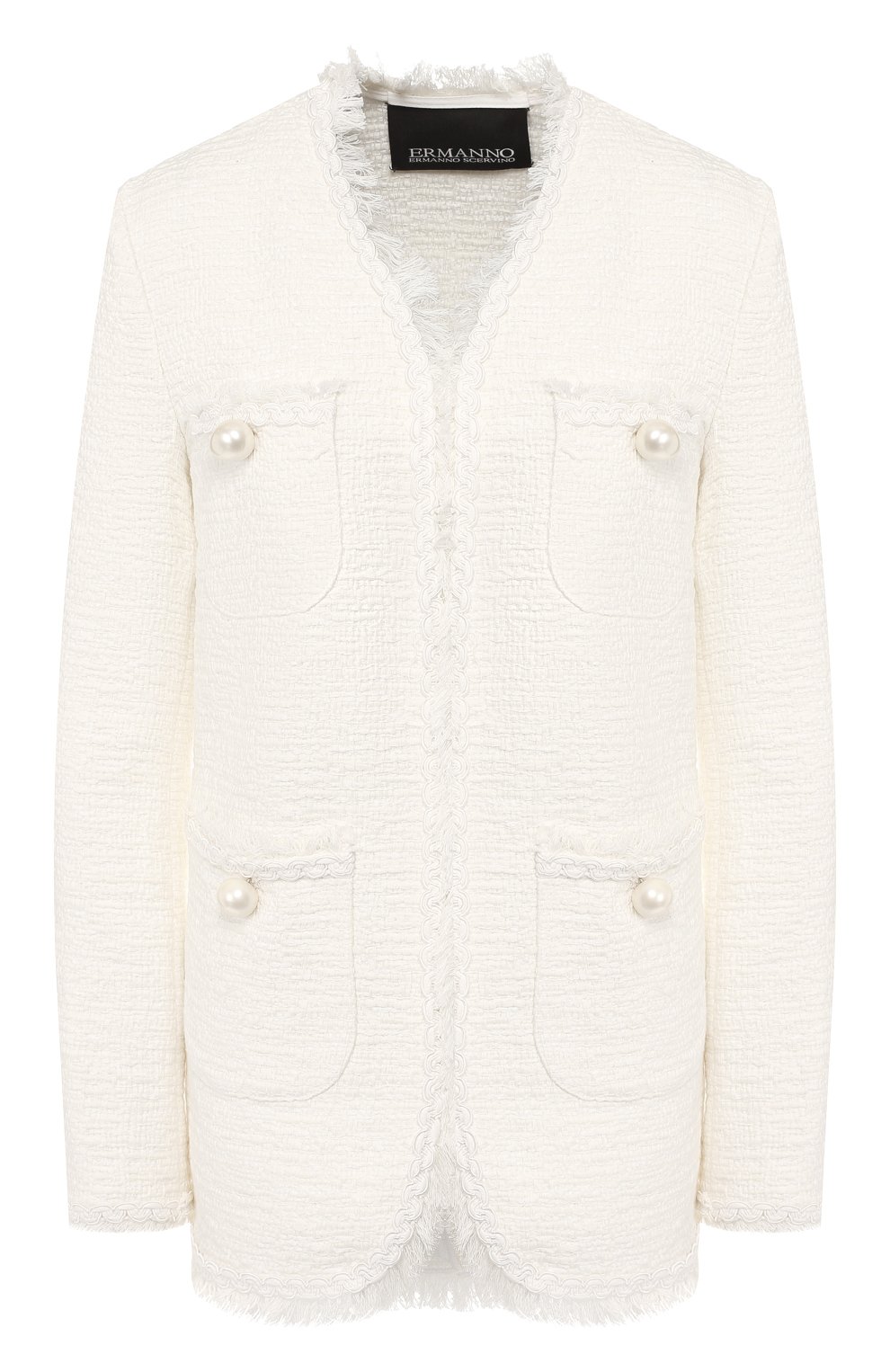 Твидовый жакет ERMANNO ERMANNO SCERVINO белого цвета по цене 88200 руб., арт. 44 T CP07 STU, фото 1 Твидовый жакет ERMANNO ERMANNO SCERVINO, арт. 44 T CP07 STU, фото 1