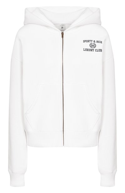 Женский хлопковая толстовка SPORTY AND RICH, арт. ST0957842WH01/S&amp;R LUXURY CLUB ZIPPED H00DIE