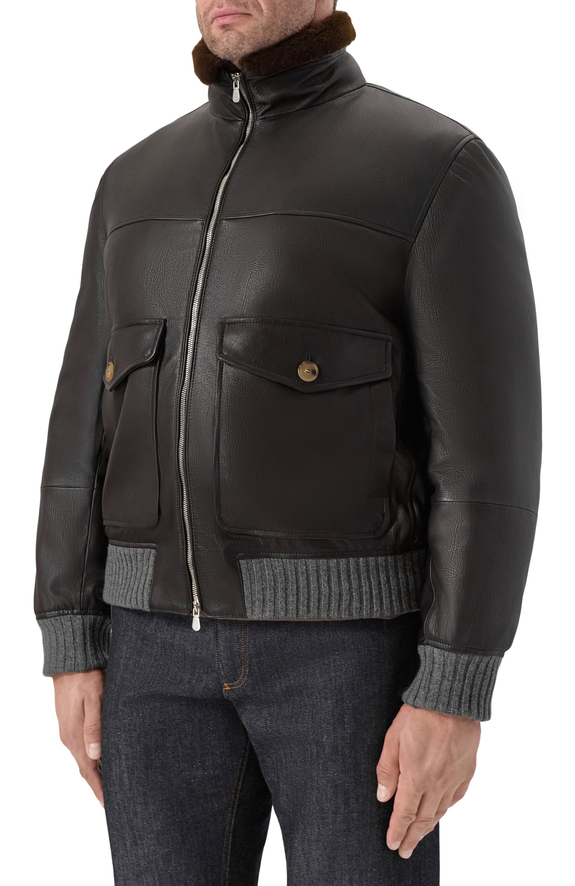 Кожаный бомбер с меховым воротником BRUNELLO CUCINELLI, арт. MPAMA2052, фото 3