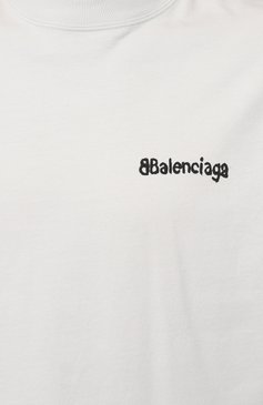 Мужская хлопковая футболка BALENCIAGA белого цвета, арт. 612966/T0V09 | Фото 5 (Материал сплава: Проставлено; Длина (для топов): Стандартные; Материал внешний: Хлопок; Драгоценные камни: Проставлено; Рукава: 3/4, Короткие; Принт: С принтом; Стили: Спорт-шик)