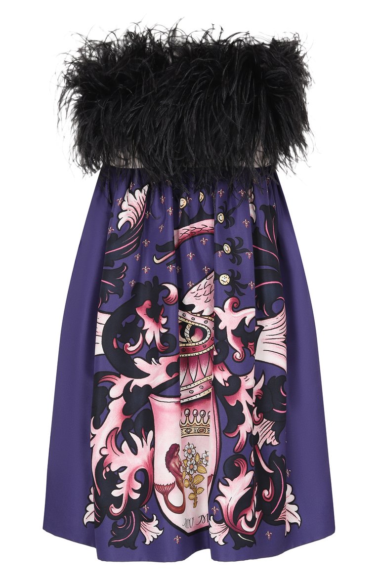 Шелковое платье с отделкой перьями MIU MIU, арт. MF3405-1U31-F0638, фото 1