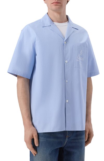 Хлопковая рубашка GUCCI голубого цвета по цене 140500 руб., арт. 794907/ZAJWW, фото 3 Хлопковая рубашка GUCCI, арт. 794907/ZAJWW, фото 3