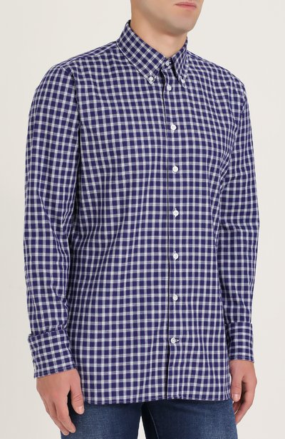 Хлопковая рубашка в клетку с воротником button-down TURNBULL & ASSER, арт. SHI150-BB570, фото 3