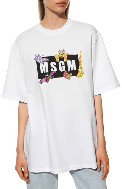 Хлопковая футболка MSGM белого цвета по цене 17600 руб., арт. 3241MDM176 227298, фото 3 Хлопковая футболка MSGM, арт. 3241MDM176 227298, фото 3