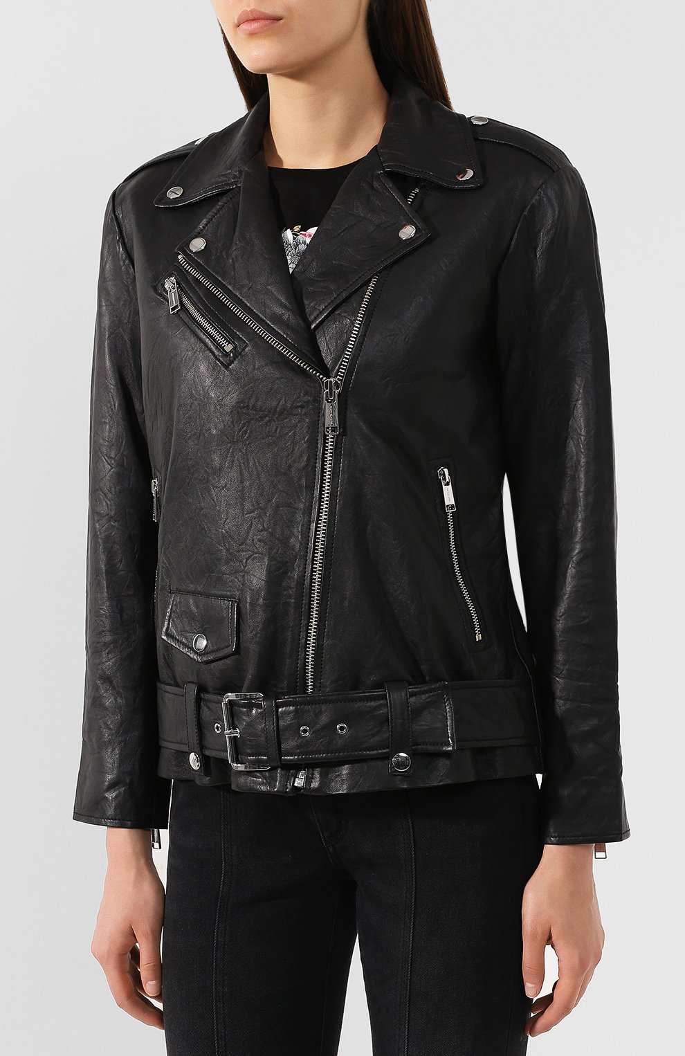 Кожаная куртка MICHAEL MICHAEL KORS черного цвета по цене 47800 руб., арт. MU92J0K2A3, фото 3 Кожаная куртка MICHAEL MICHAEL KORS, арт. MU92J0K2A3, фото 3