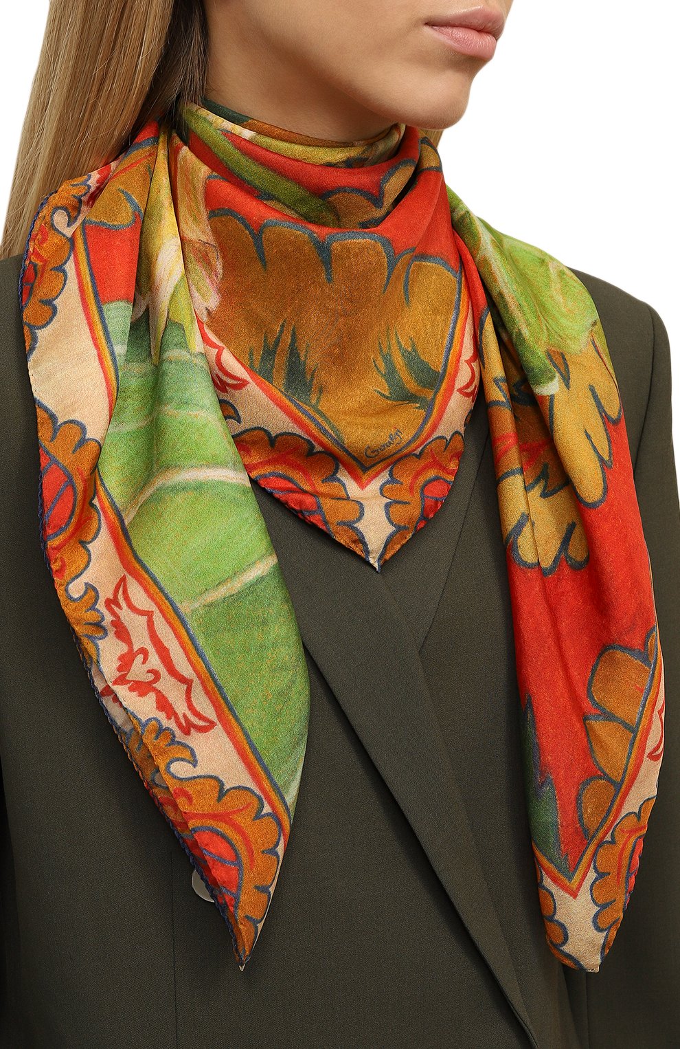 Шелковый платок настурция GOURJI разноцветного цвета по цене 15980 руб., арт. T21NS1, фото 2 Шелковый платок настурция GOURJI, арт. T21NS1, фото 2