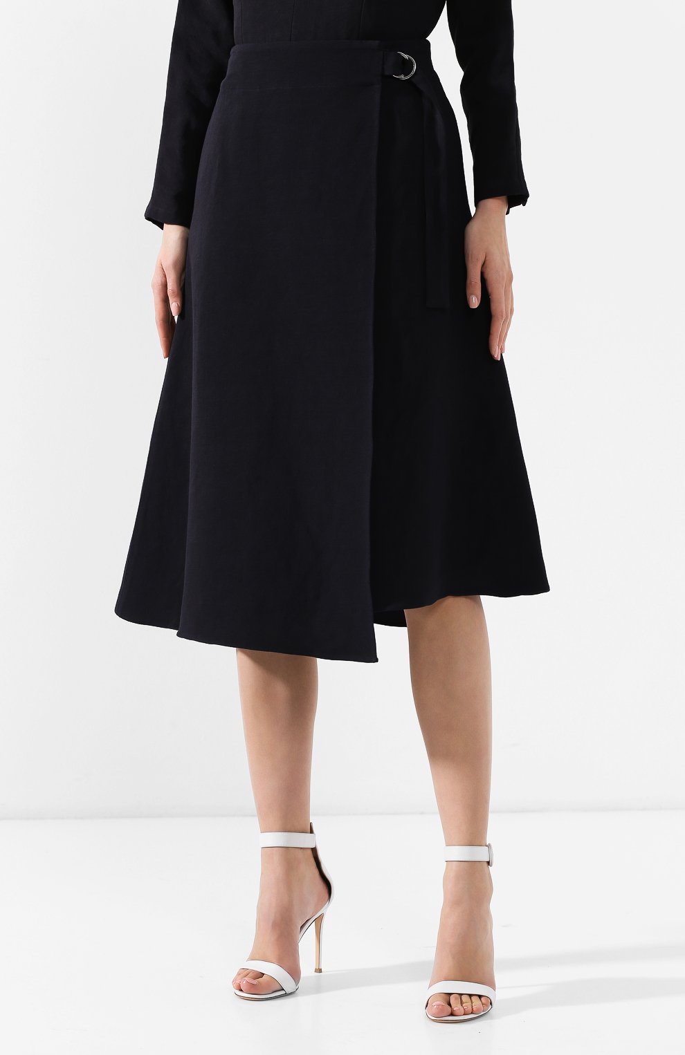Юбка из смеси вискозы и льна JIL SANDER NAVY темно-синего цвета по цене 56450 руб., арт. JNWM3504A/JM4315, фото 3 Юбка из смеси вискозы и льна JIL SANDER NAVY, арт. JNWM3504A/JM4315, фото 3
