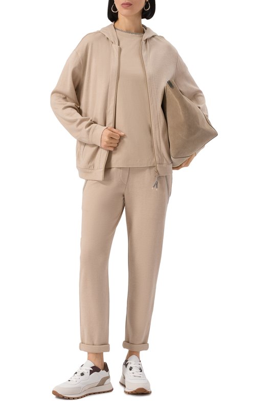 Хлопковая футболка Brunello Cucinelli MPT18BD200 Бежевый  MPT18BD200 Фото 2