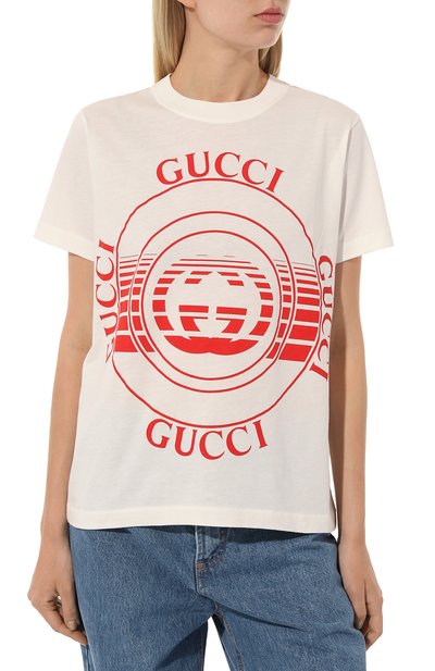 Хлопковая футболка GUCCI молочного цвета по цене 50400 руб., арт. 580762 XJCQ8, фото 3 Хлопковая футболка GUCCI, арт. 580762 XJCQ8, фото 3