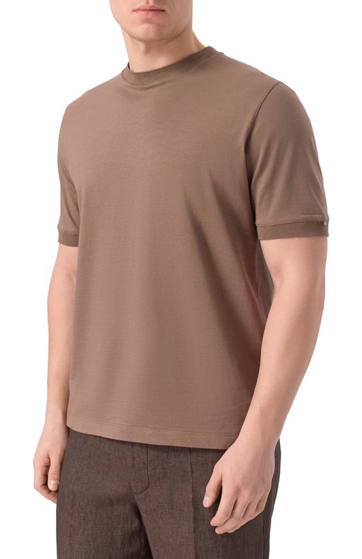 Хлопковая футболка Canali T0930/MJ02435 Коричневый  T0930/MJ02435 Фото 3