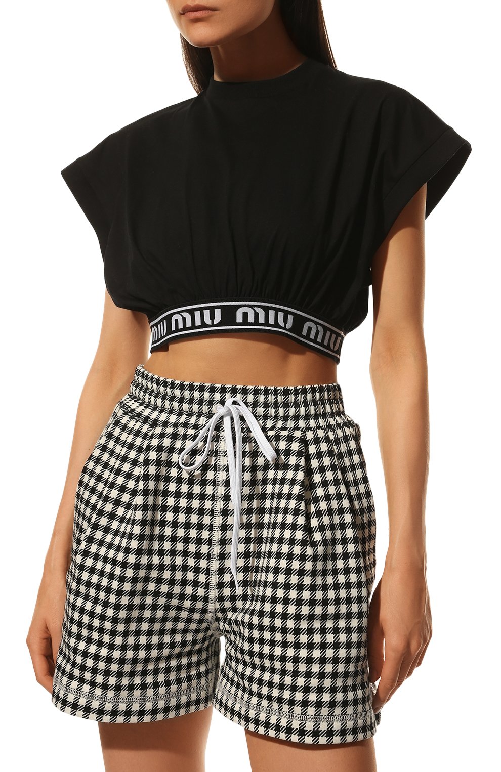 Хлопковый топ MIU MIU черного цвета по цене 58000 руб., арт. MJT632-1YIA-F0002, фото 3 Хлопковый топ MIU MIU, арт. MJT632-1YIA-F0002, фото 3