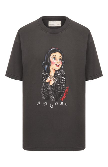 Женская хлопковая футболка DOMREBEL темно-серого цвета, арт. DREAMING/T-SHIRT | Фото 1 (Материал внешний: Хлопок; Драгоценные камни: Проставлено; Рукава: Короткие; Материал сплава: Проставлено; Длина (для топов): Стандартные)