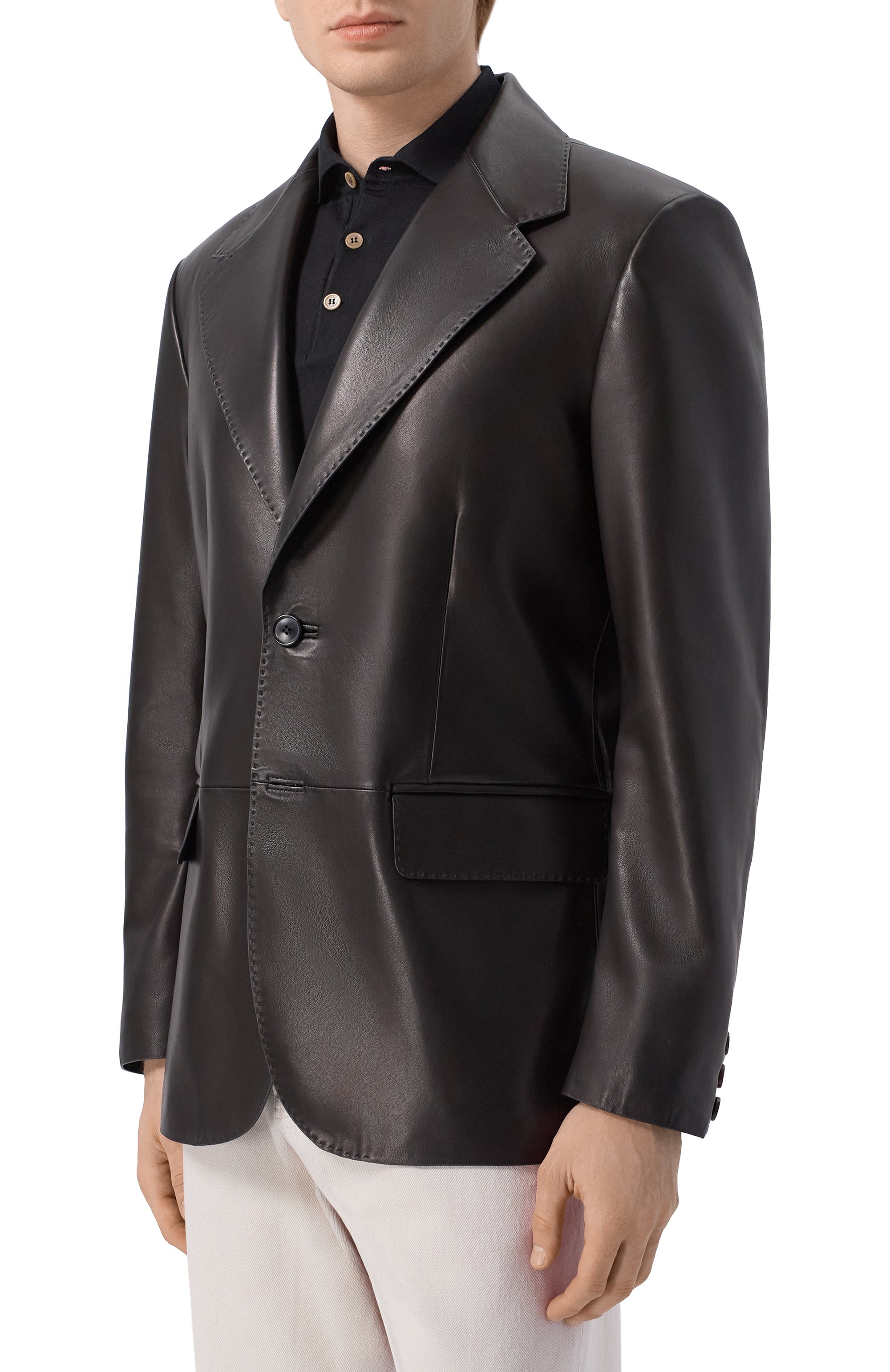 Кожаный пиджак MVST черного цвета по цене 429500 руб., арт. M25.1PM.J004/NAPPA CREAM, фото 3 Кожаный пиджак MVST, арт. M25.1PM.J004/NAPPA CREAM, фото 3
