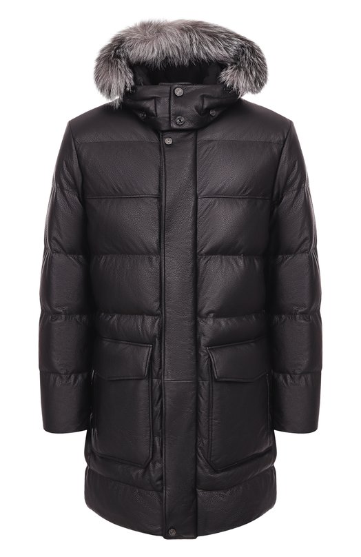 Кожаный пуховик с отделкой из песца Stefano Ricci MDJ5300430/5901 Чёрный MDJ5300430/5901