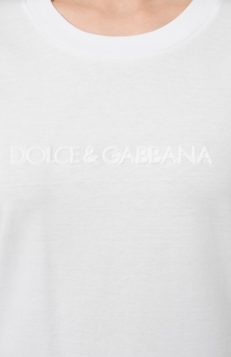 Женская хлопковая футболка DOLCE & GABBANA белого цвета, арт. F8T00T/GDCBQ | Фото 5 (Материал внешний: Хлопок; Рукава: Короткие; Длина (для топов): Стандартные; Стили: Кэжуэл; Принт: Без принта)