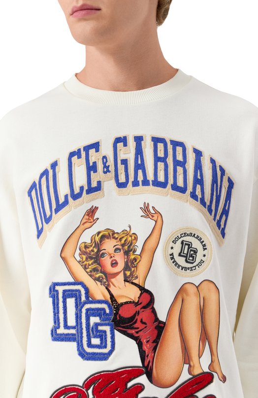 Хлопковый свитшот Dolce & Gabbana G9AHSZ/G7PHH Кремовый  G9AHSZ/G7PHH Фото 5