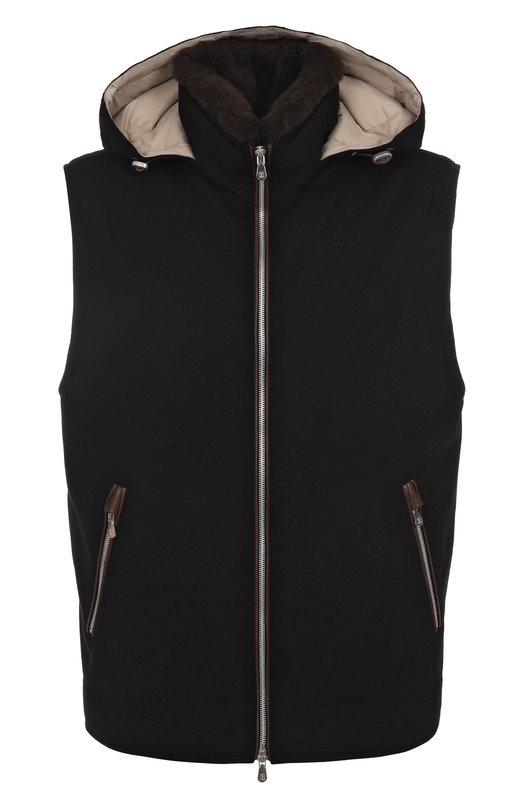 Жилет с меховым воротником Brunello Cucinelli MM4701656 Чёрный MM4701656