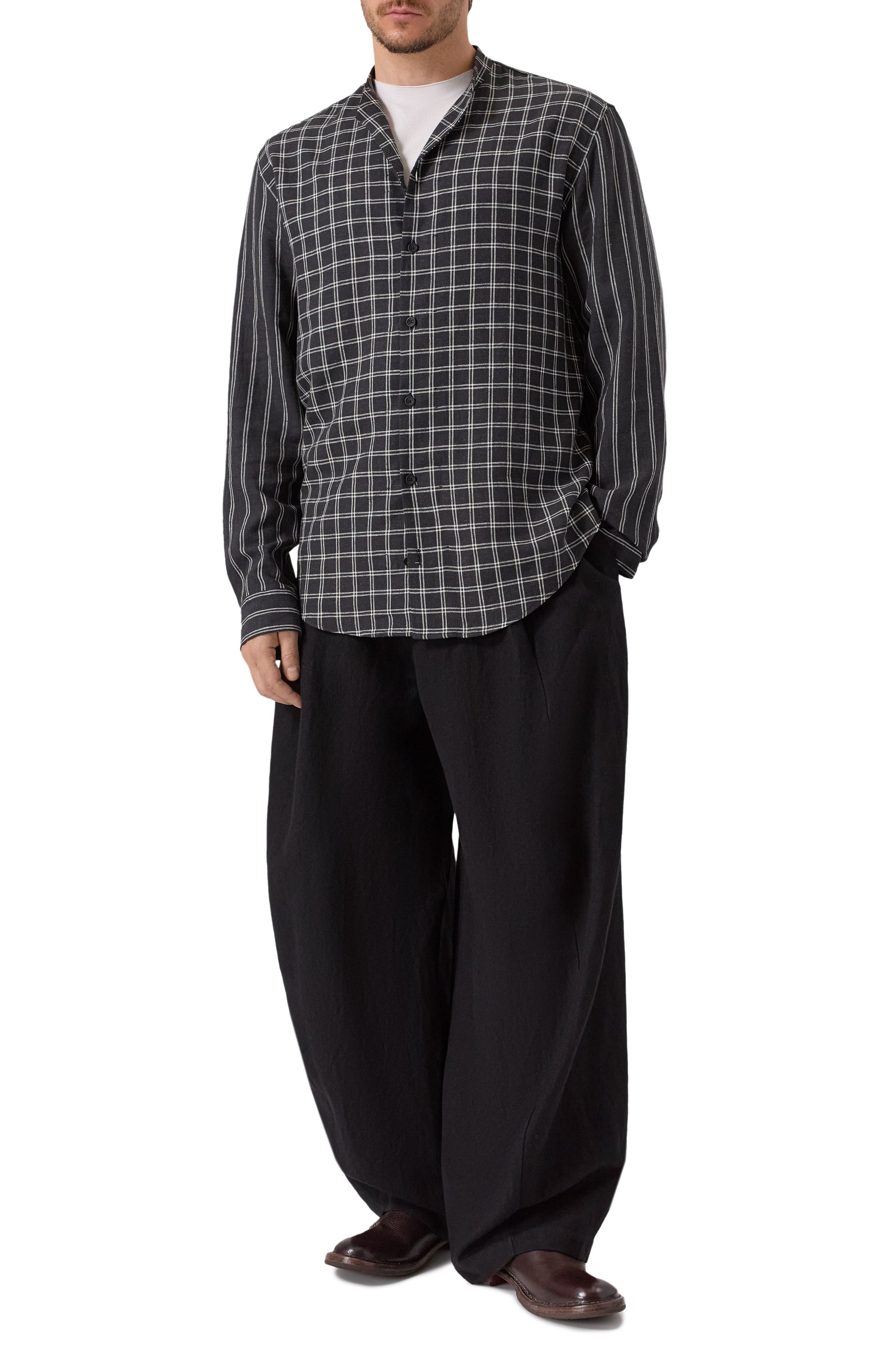 Рубашка из вискозы и льна HANNES ROETHER темно-серого цвета по цене 32850 руб., арт. T029PAS.3053.3052, фото 2 Рубашка из вискозы и льна HANNES ROETHER, арт. T029PAS.3053.3052, фото 2