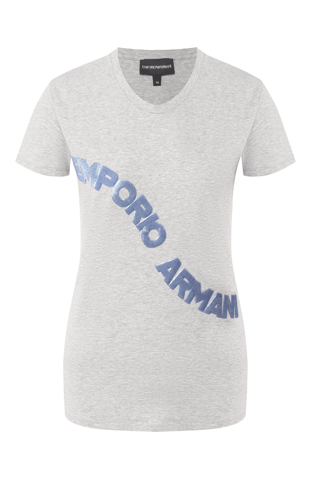 Хлопковая футболка EMPORIO ARMANI серого цвета по цене 10950 руб., арт. 3H2T6F/2JQAZ, фото 1 Хлопковая футболка EMPORIO ARMANI, арт. 3H2T6F/2JQAZ, фото 1