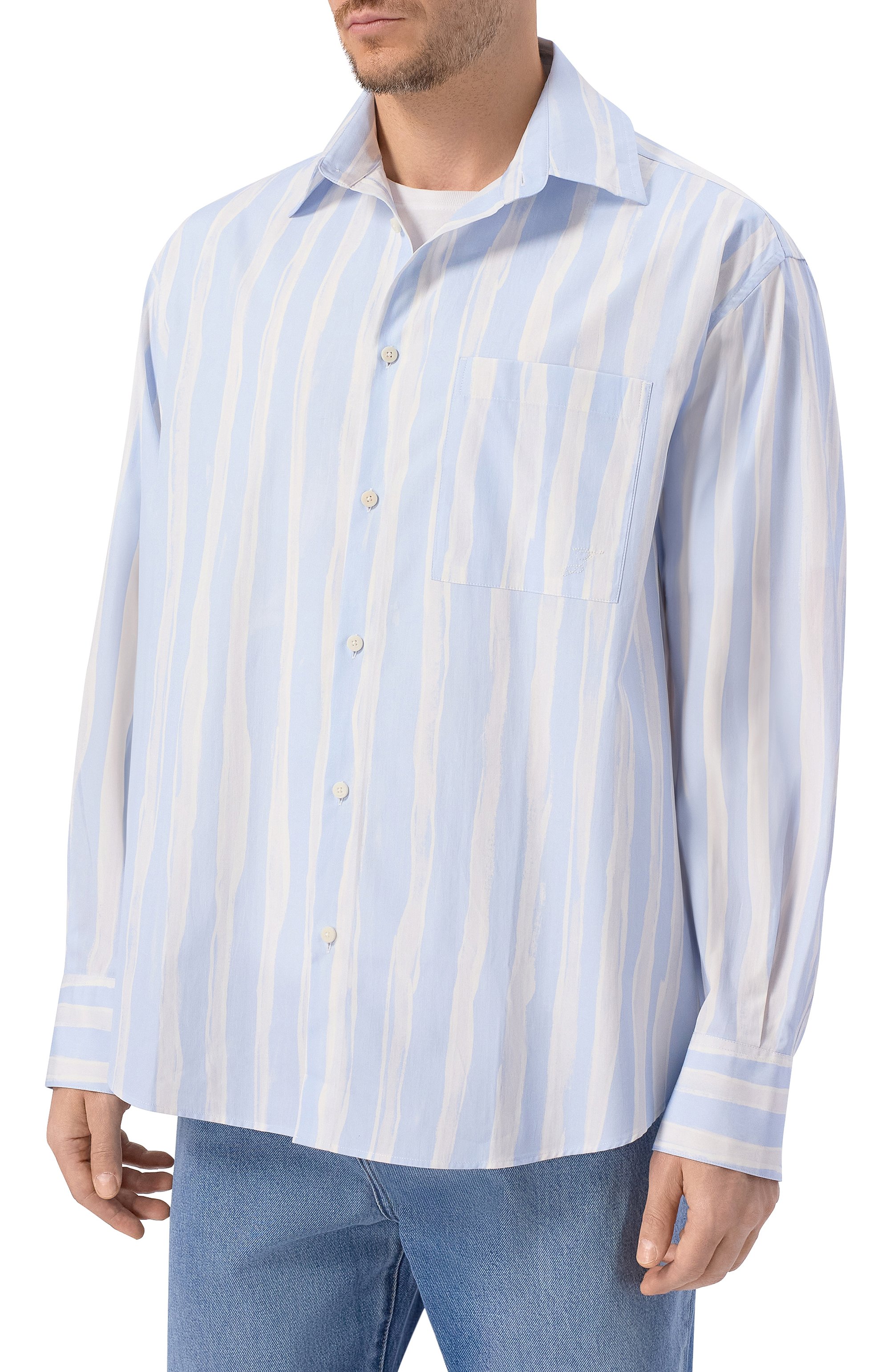 Хлопковая рубашка JACQUEMUS голубого цвета по цене 61400 руб., арт. 26ESHM00605/AW00691, фото 3 Хлопковая рубашка JACQUEMUS, арт. 26ESHM00605/AW00691, фото 3