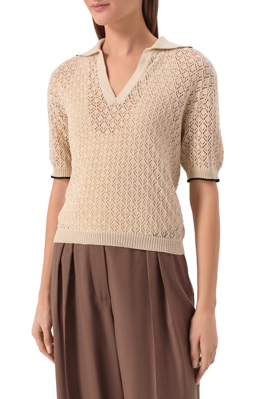 Хлопковое поло Agnona K311055E/7C080PE Бежевый  K311055E/7C080PE Фото 3