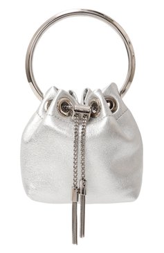 Женская сумка bon bon micro JIMMY CHOO серебряного цвета, арт. MICR0 B0N B0N/MNA | Фото 1 (Материал сплава: Проставлено; Драгоценные камни: Проставлено; Размер: mini; Ремень/цепочка: На ремешке; Материал: Натуральная кожа; Женское Кросс-КТ: Вечерняя сумка)